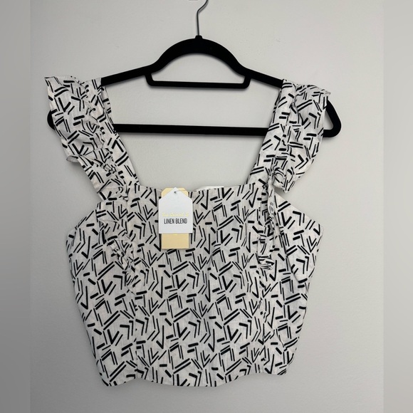 White & Black Lines Crop Top Cotton Monteau Size XL NWT - Picture 1 of 6
